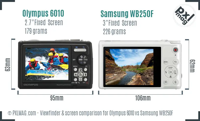 Olympus 6010 vs Samsung WB250F Screen and Viewfinder comparison