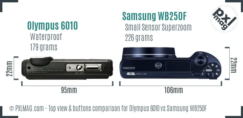 Olympus 6010 vs Samsung WB250F top view buttons comparison