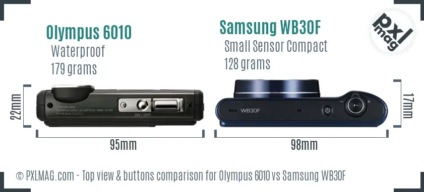 Olympus 6010 vs Samsung WB30F top view buttons comparison