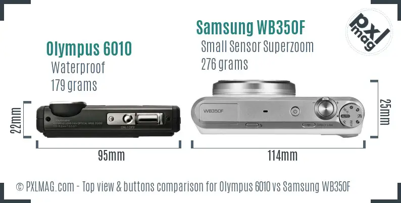 Olympus 6010 vs Samsung WB350F top view buttons comparison Olympus 6010 vs Samsung WB350F top view buttons comparison