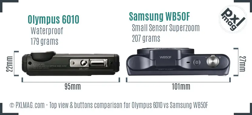 Olympus 6010 vs Samsung WB50F top view buttons comparison