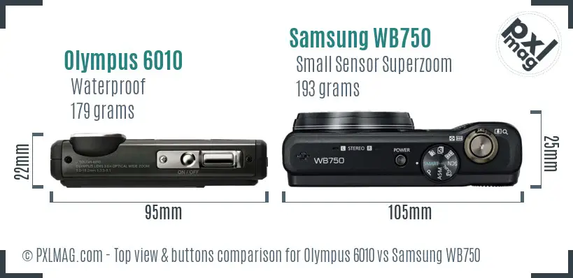 Olympus 6010 vs Samsung WB750 top view buttons comparison