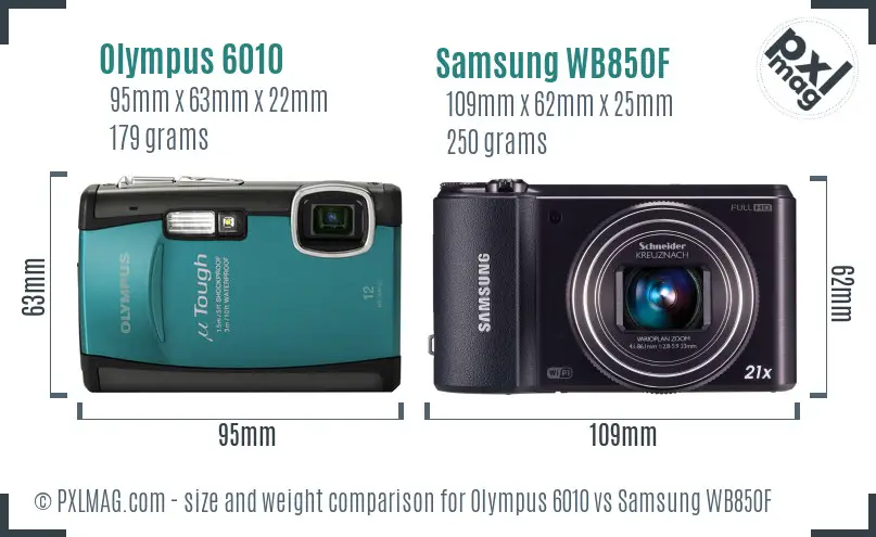 Olympus 6010 vs Samsung WB850F size comparison