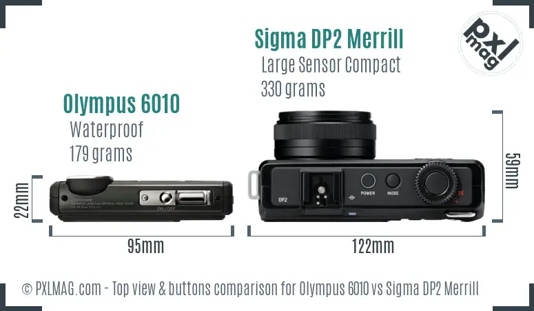 Olympus 6010 vs Sigma DP2 Merrill top view buttons comparison Olympus 6010 vs Sigma DP2 Merrill top view buttons comparison
