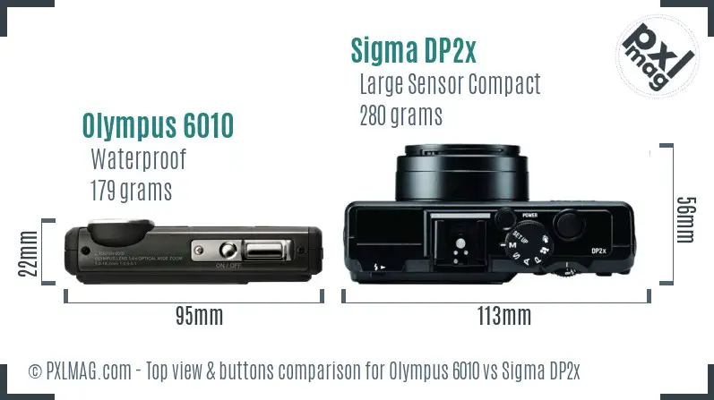 Olympus 6010 vs Sigma DP2x top view buttons comparison Olympus 6010 vs Sigma DP2x top view buttons comparison