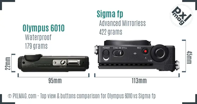 Olympus 6010 vs Sigma fp top view buttons comparison