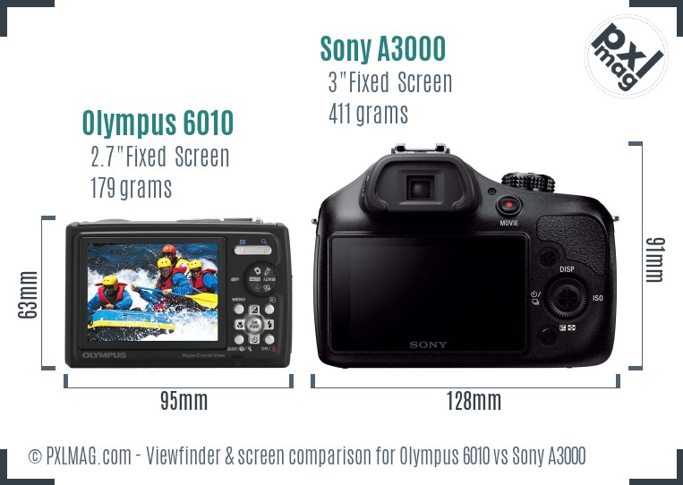 Olympus 6010 vs Sony A3000 Screen and Viewfinder comparison