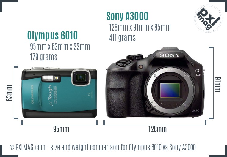 Olympus 6010 vs Sony A3000 size comparison