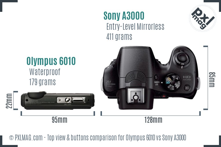 Olympus 6010 vs Sony A3000 top view buttons comparison