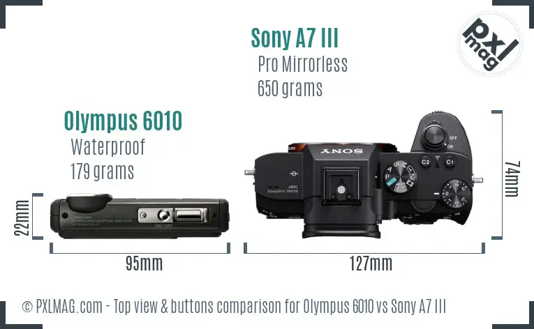 Olympus 6010 vs Sony A7 III top view buttons comparison
