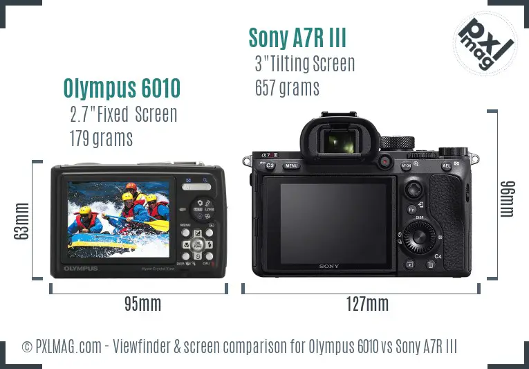 Olympus 6010 vs Sony A7R III Screen and Viewfinder comparison