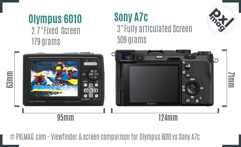 Olympus 6010 vs Sony A7c Screen and Viewfinder comparison
