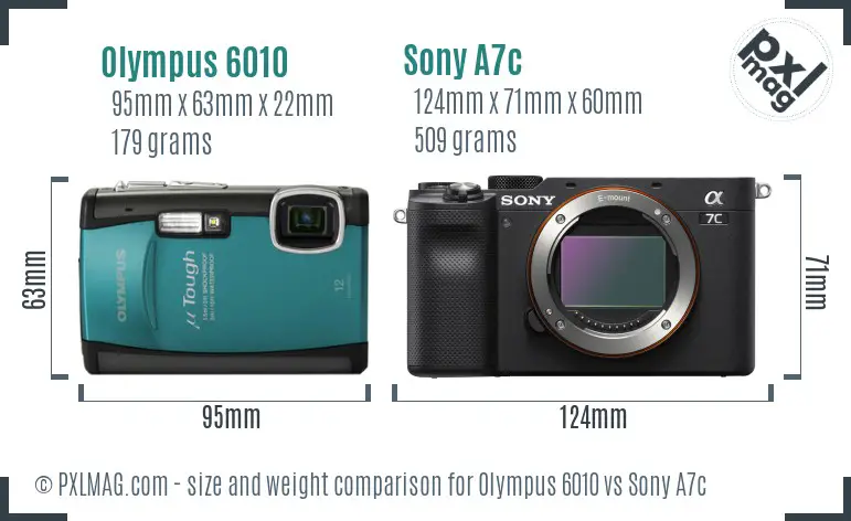 Olympus 6010 vs Sony A7c size comparison