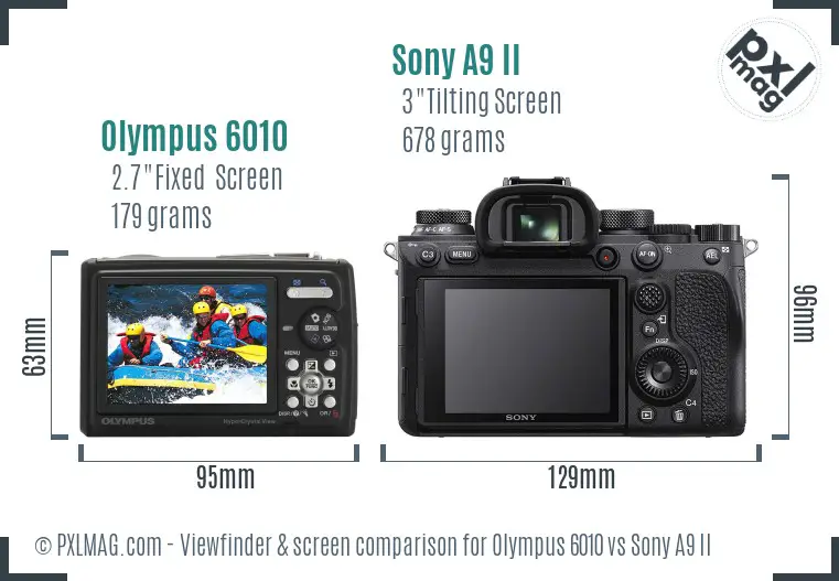 Olympus 6010 vs Sony A9 II Screen and Viewfinder comparison
