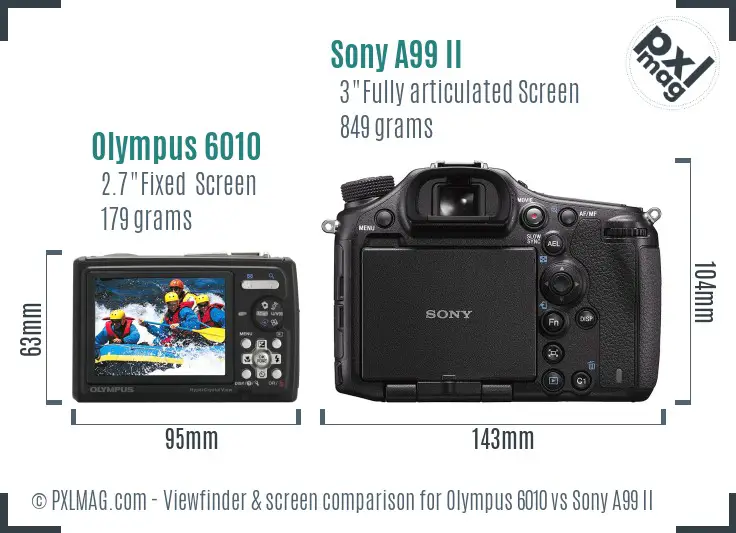Olympus 6010 vs Sony A99 II Screen and Viewfinder comparison