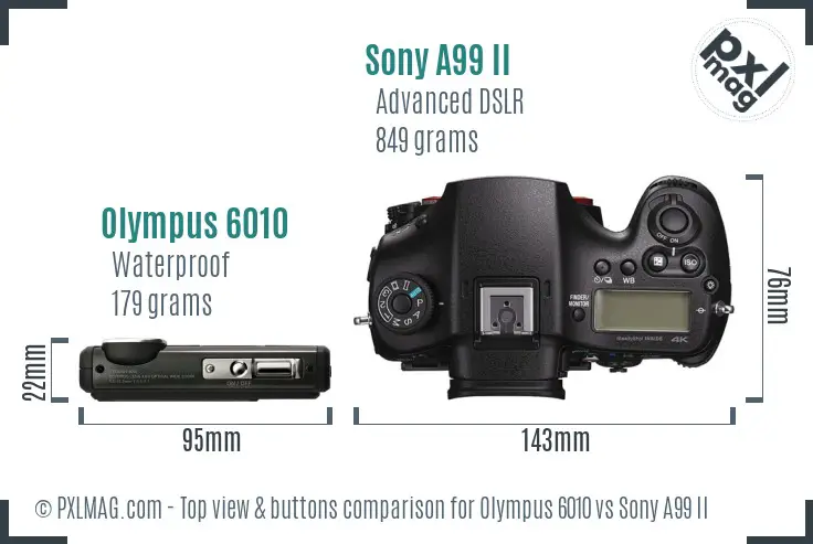 Olympus 6010 vs Sony A99 II top view buttons comparison