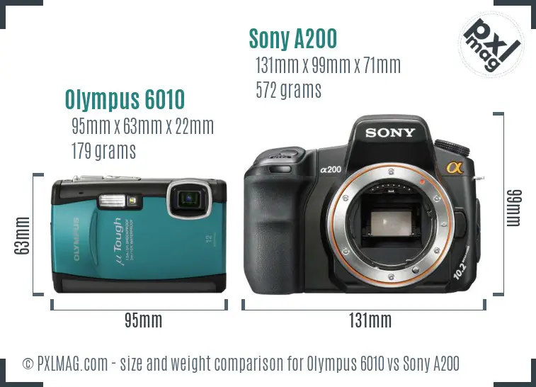 Olympus 6010 vs Sony A200 size comparison