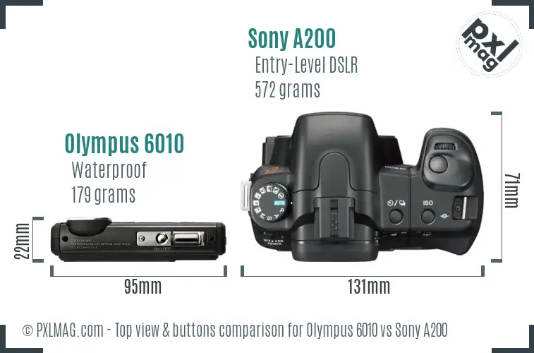 Olympus 6010 vs Sony A200 top view buttons comparison