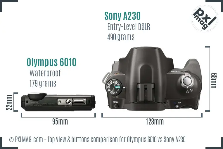 Olympus 6010 vs Sony A230 top view buttons comparison