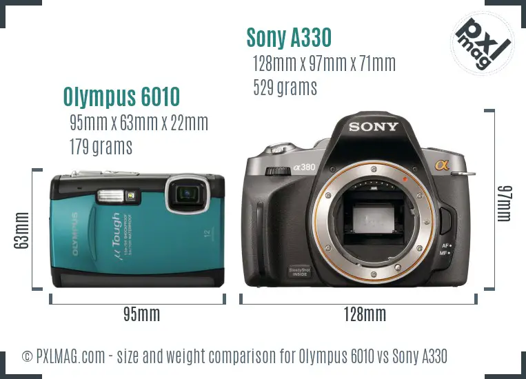 Olympus 6010 vs Sony A330 size comparison