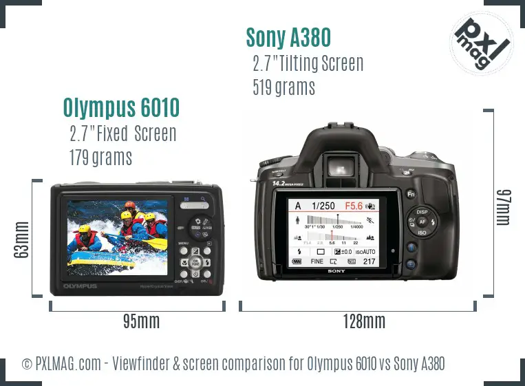 Olympus 6010 vs Sony A380 Screen and Viewfinder comparison