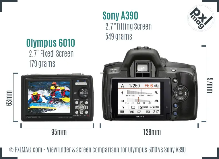 Olympus 6010 vs Sony A390 Screen and Viewfinder comparison