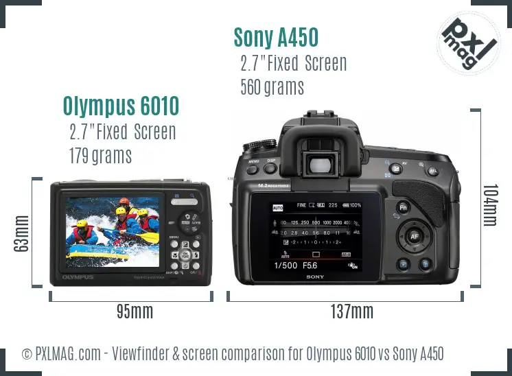 Olympus 6010 vs Sony A450 Screen and Viewfinder comparison