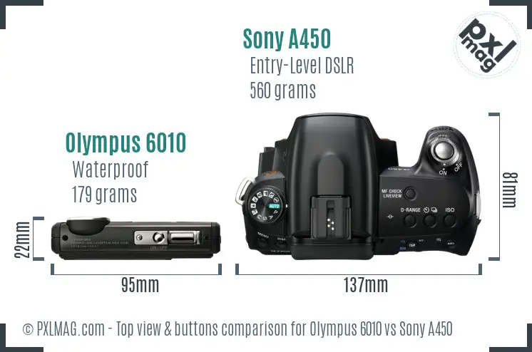 Olympus 6010 vs Sony A450 top view buttons comparison