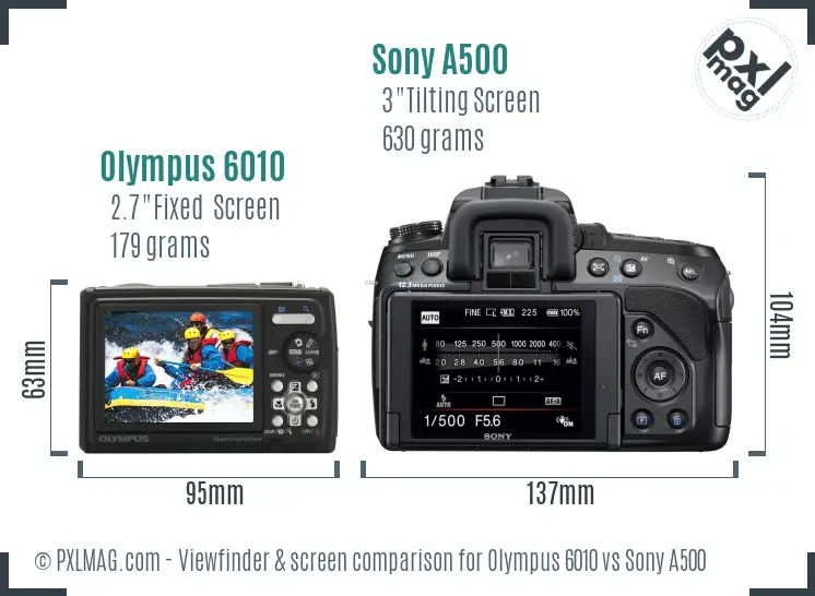 Olympus 6010 vs Sony A500 Screen and Viewfinder comparison