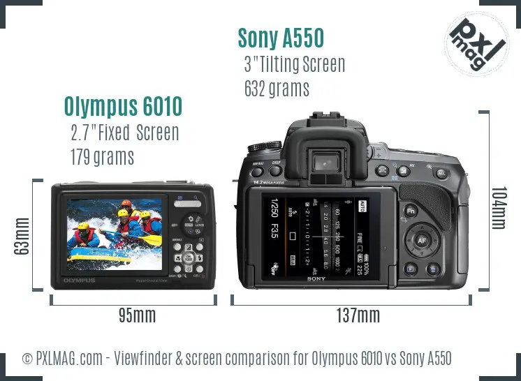 Olympus 6010 vs Sony A550 Screen and Viewfinder comparison