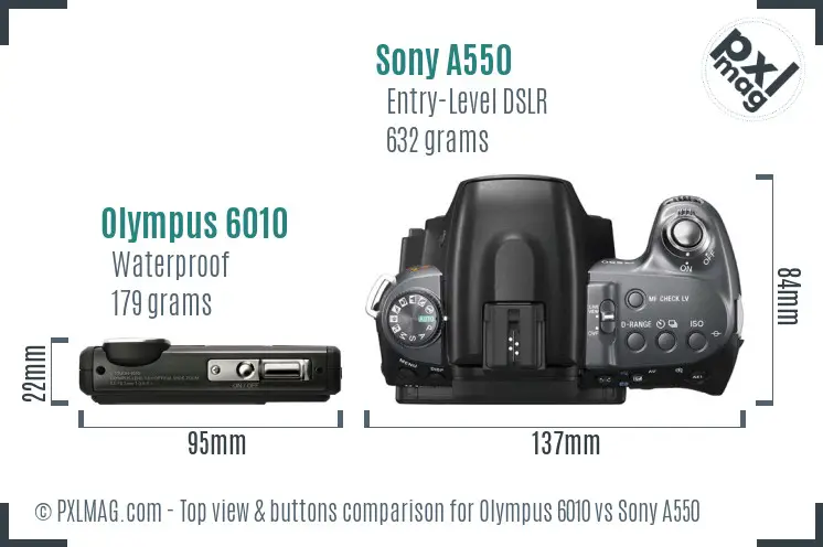 Olympus 6010 vs Sony A550 top view buttons comparison