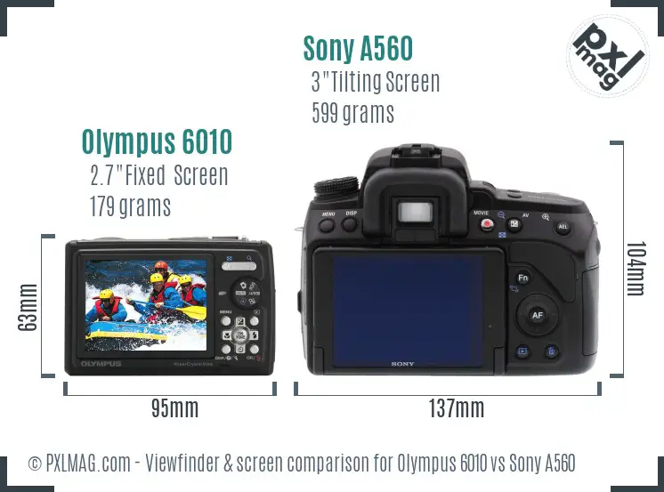 Olympus 6010 vs Sony A560 Screen and Viewfinder comparison