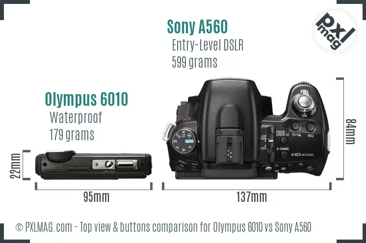 Olympus 6010 vs Sony A560 top view buttons comparison