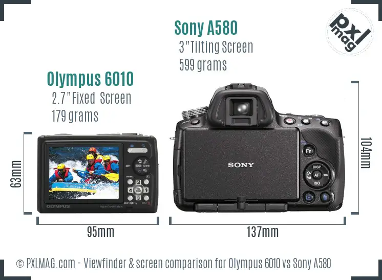 Olympus 6010 vs Sony A580 Screen and Viewfinder comparison