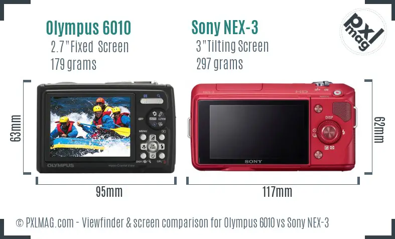 Olympus 6010 vs Sony NEX-3 Screen and Viewfinder comparison
