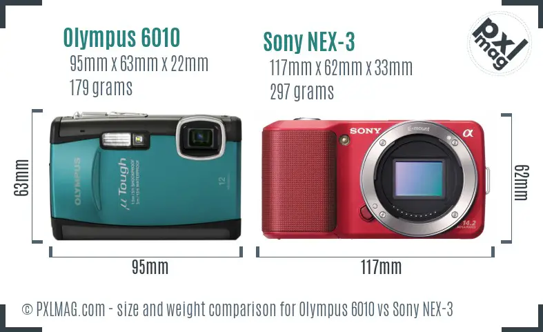 Olympus 6010 vs Sony NEX-3 size comparison