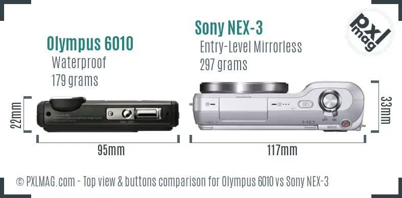 Olympus 6010 vs Sony NEX-3 top view buttons comparison