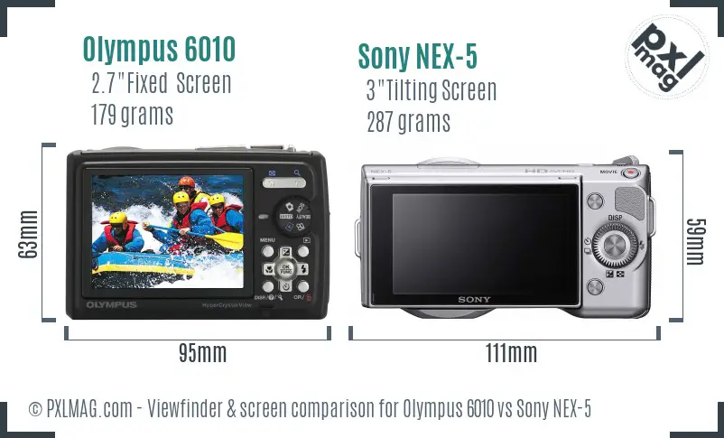 Olympus 6010 vs Sony NEX-5 Screen and Viewfinder comparison