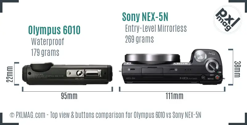 Olympus 6010 vs Sony NEX-5N top view buttons comparison
