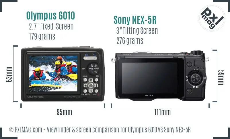Olympus 6010 vs Sony NEX-5R Screen and Viewfinder comparison