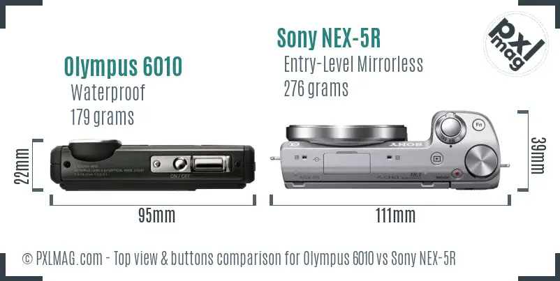 Olympus 6010 vs Sony NEX-5R top view buttons comparison