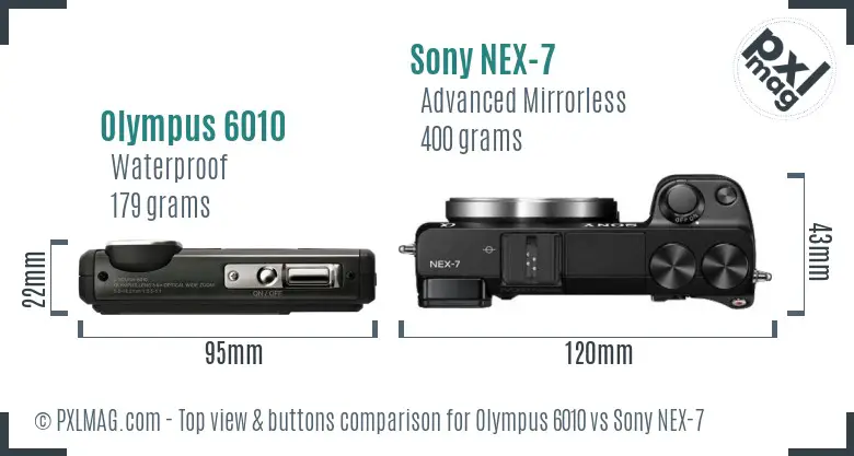 Olympus 6010 vs Sony NEX-7 top view buttons comparison