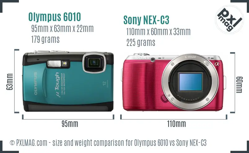 Olympus 6010 vs Sony NEX-C3 size comparison