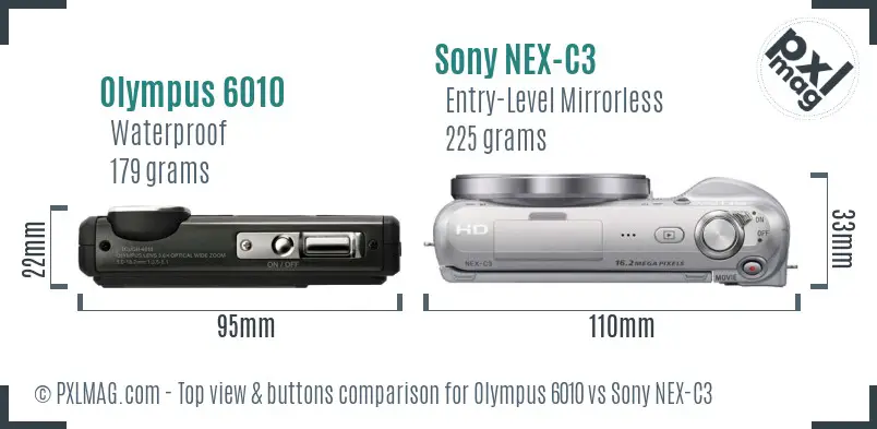 Olympus 6010 vs Sony NEX-C3 top view buttons comparison