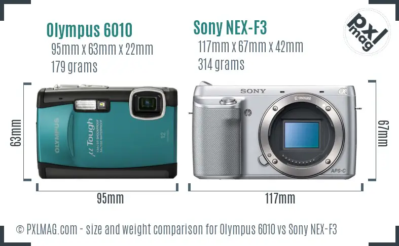 Olympus 6010 vs Sony NEX-F3 size comparison