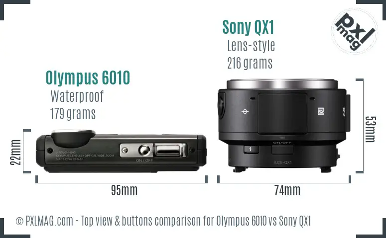 Olympus 6010 vs Sony QX1 top view buttons comparison