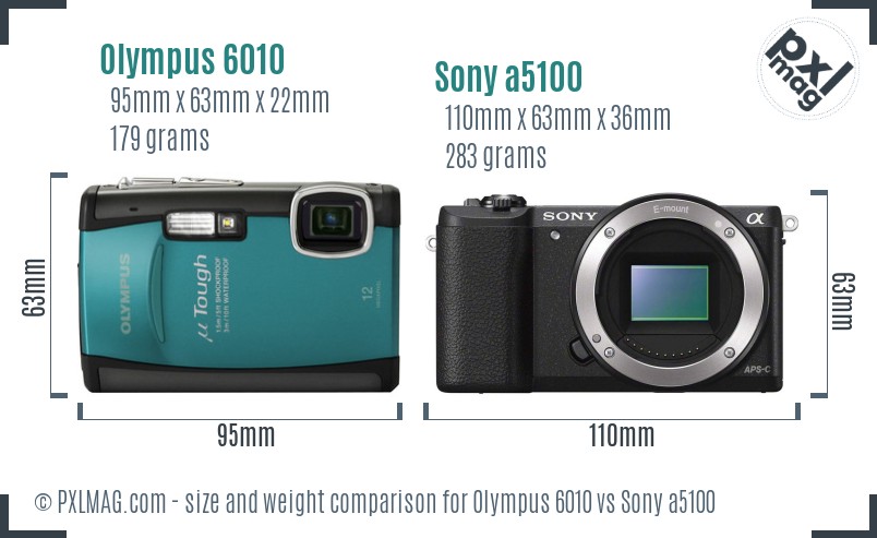 Olympus 6010 vs Sony a5100 size comparison Olympus 6010 vs Sony a5100 size comparison