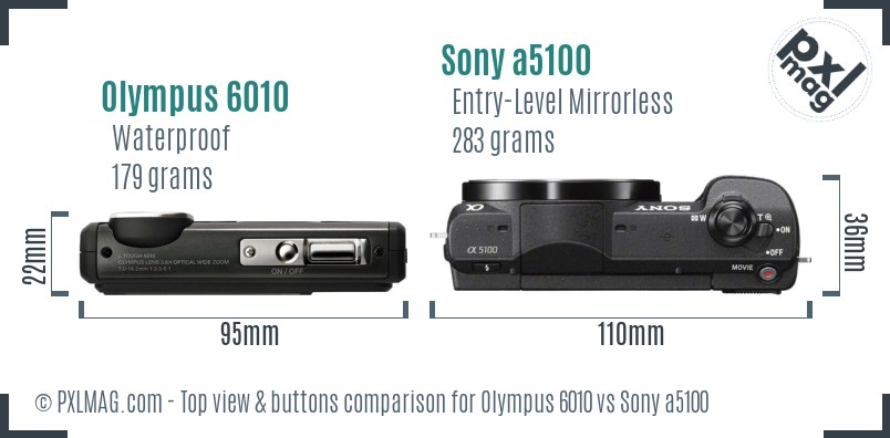Olympus 6010 vs Sony a5100 top view buttons comparison