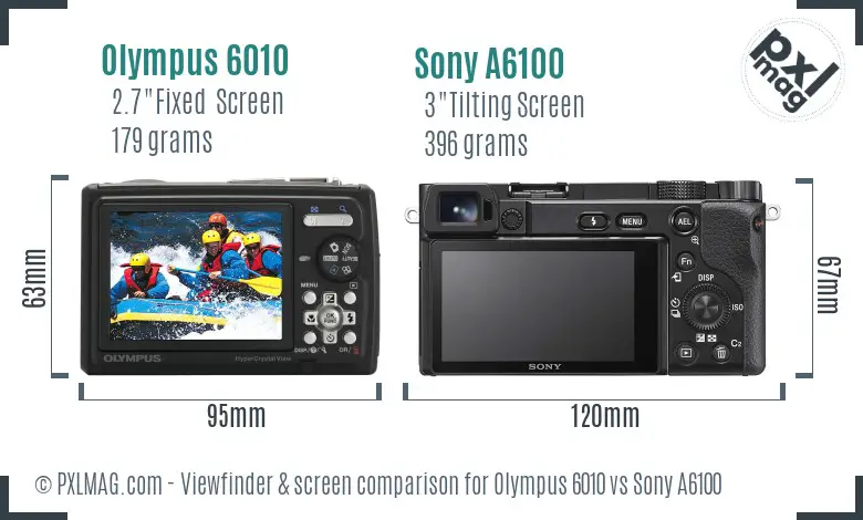 Olympus 6010 vs Sony A6100 Screen and Viewfinder comparison