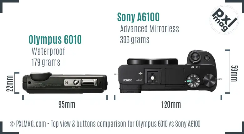 Olympus 6010 vs Sony A6100 top view buttons comparison